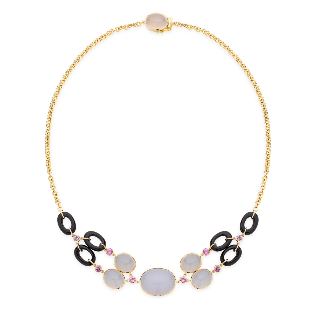 Dolce Vita Necklace – Blue Chalcedony, Pink Sapphires And Onyx 18k Gold