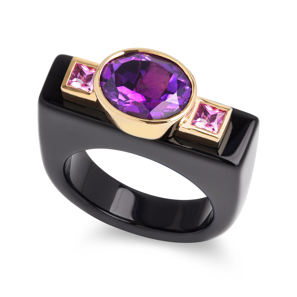 Dolce Vita Ring – Amethyst, Pink Sapphires And Onyx 18k Gold