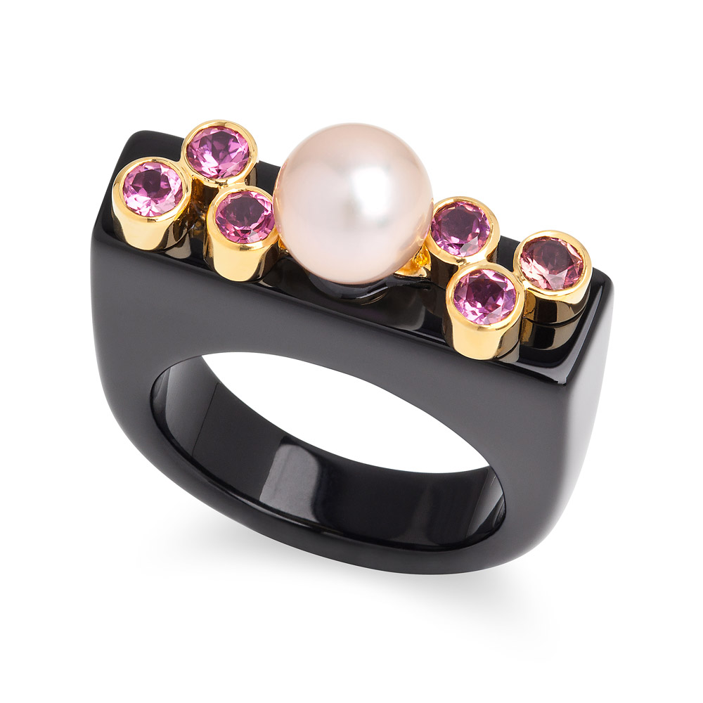 Dolce Vita Ring – Pink Tourmalines, Pearl And Onyx 18k Gold