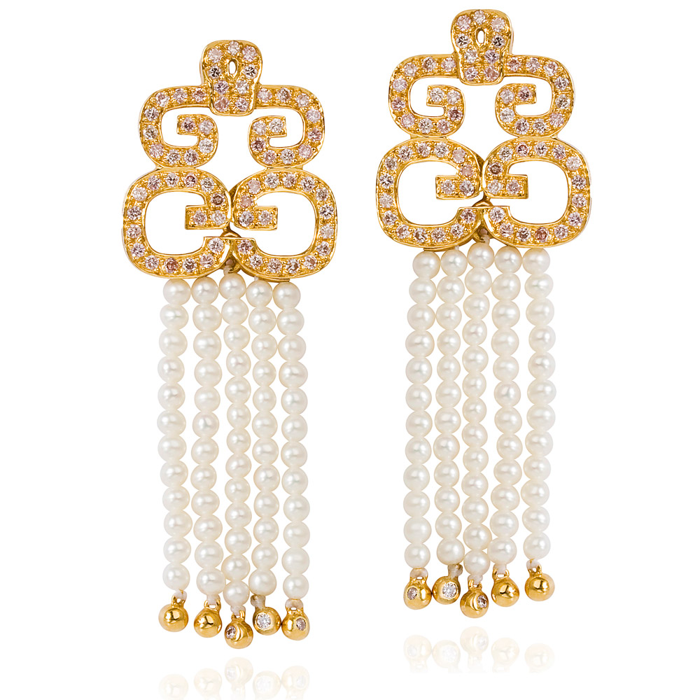 Hidden Dragon Earrings – Pink Diamonds And Baby Pearls 18k Gold