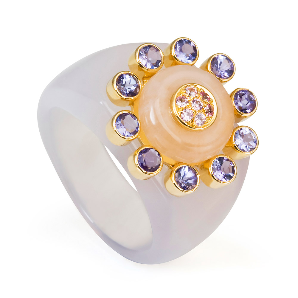 Princess Of The Woods Agate Ring – Tanzanite, Pale Pink Sapphires And Rose Quartz 18k Gold