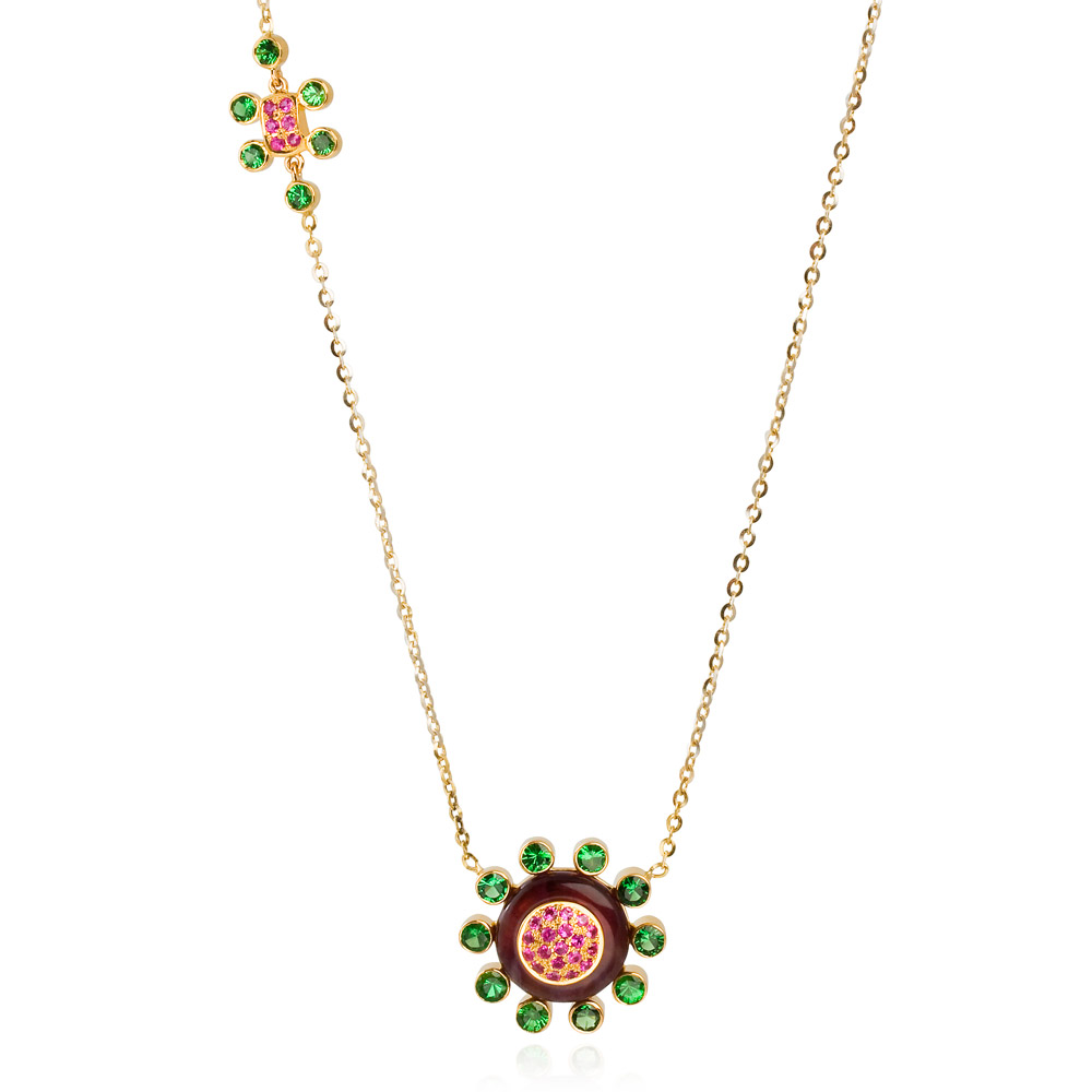 Princess Of The Woods Necklace – Tsavorite Garnets, Hot Pink Sapphires And Amethyst 18k Gold