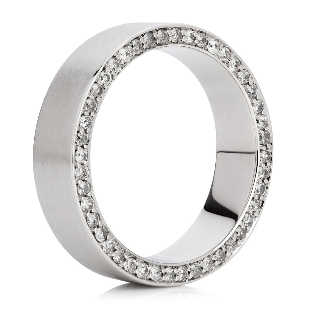 Men’s Wedding Band – Grey Diamonds 18k White Gold