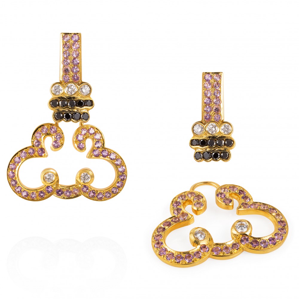 Lace Earrings – Amethyst, Black And White Diamonds 18k Gold