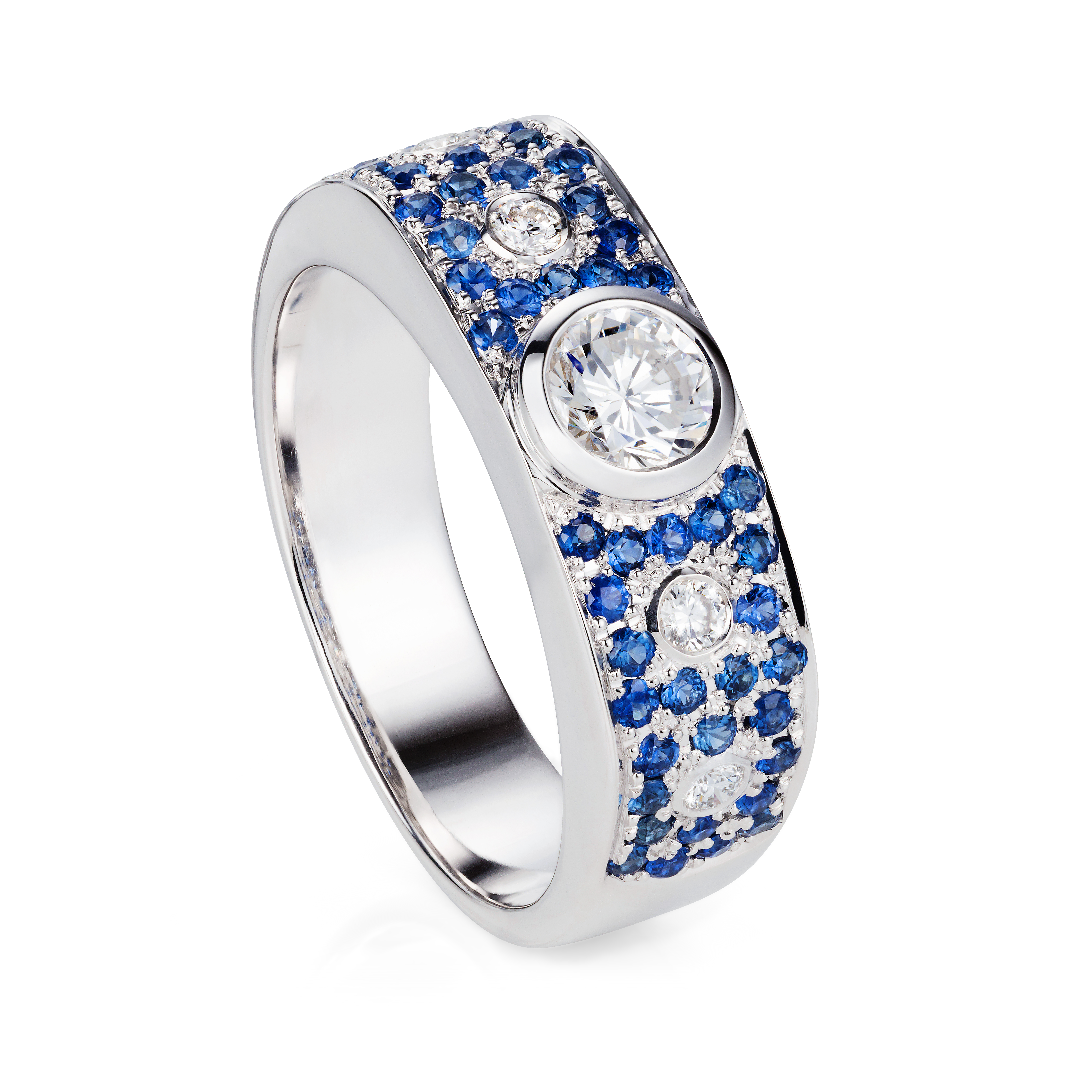 Sapphire And Diamond 18k White Gold Ring