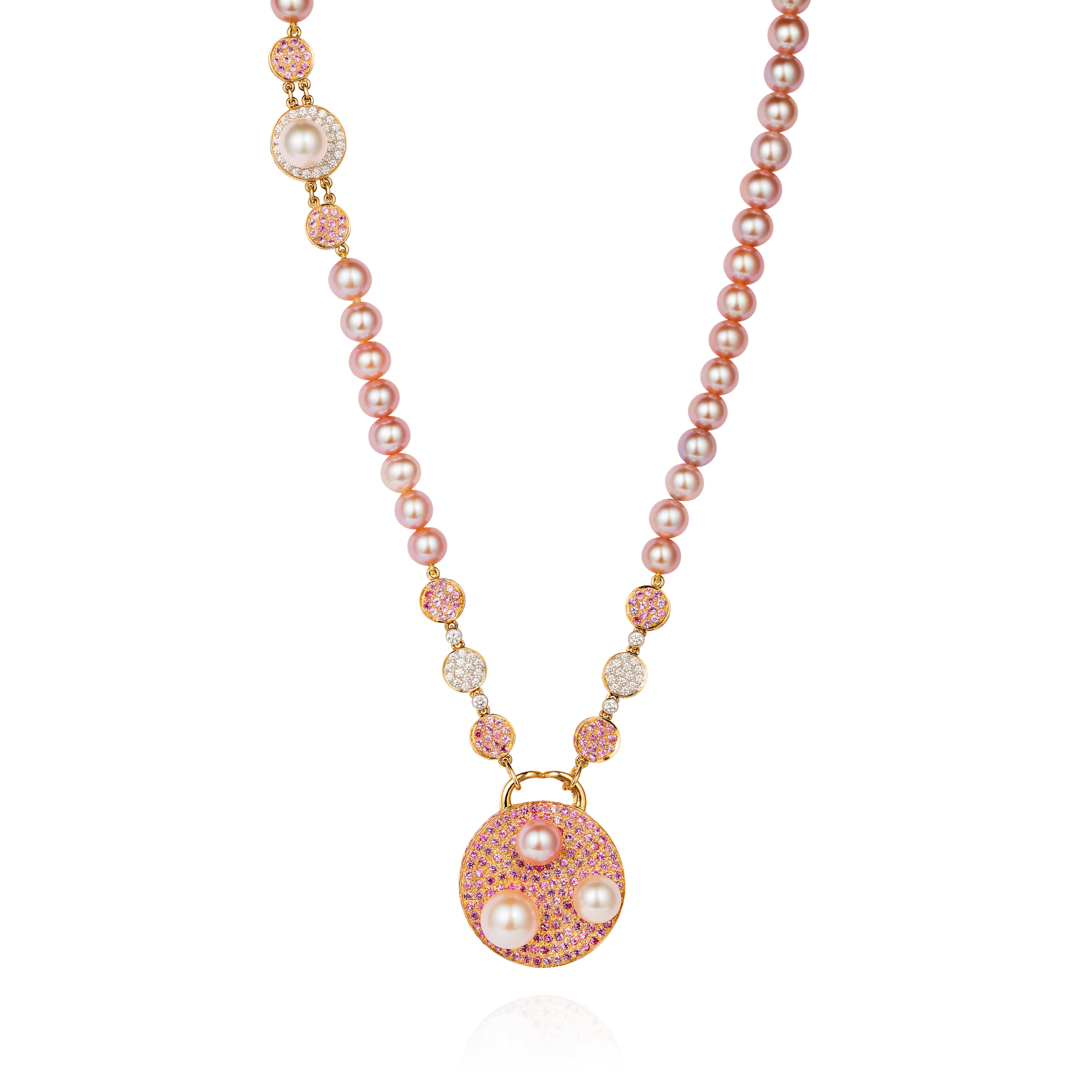 Saengduan Disc Necklace – Pink Sapphires, Fancy Pearls And Diamonds 18k Gold