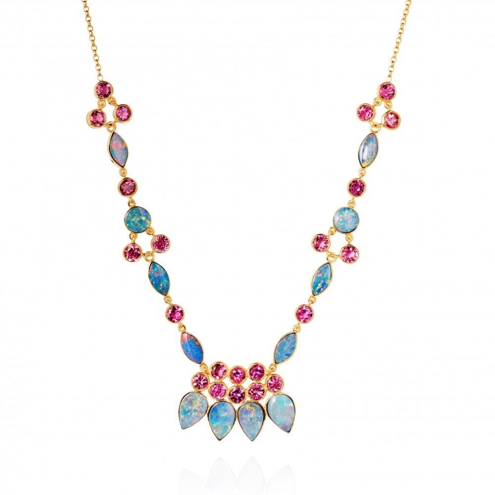 Eastern Star Necklace – Australian Opals And Pink Tourmalines In 18k Gold
