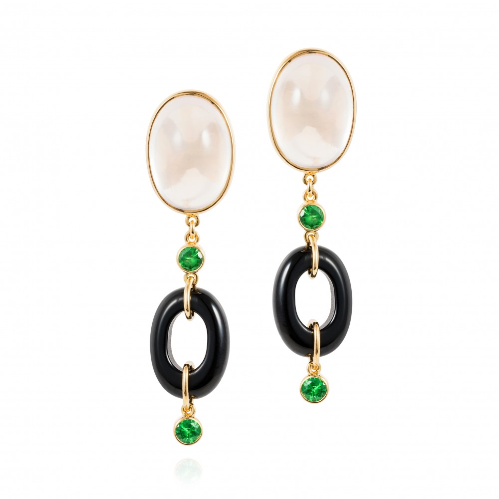 Dolce Vita Earrings – Rose Quartz, Tsavorite Garnet And Onyx 18k Gold