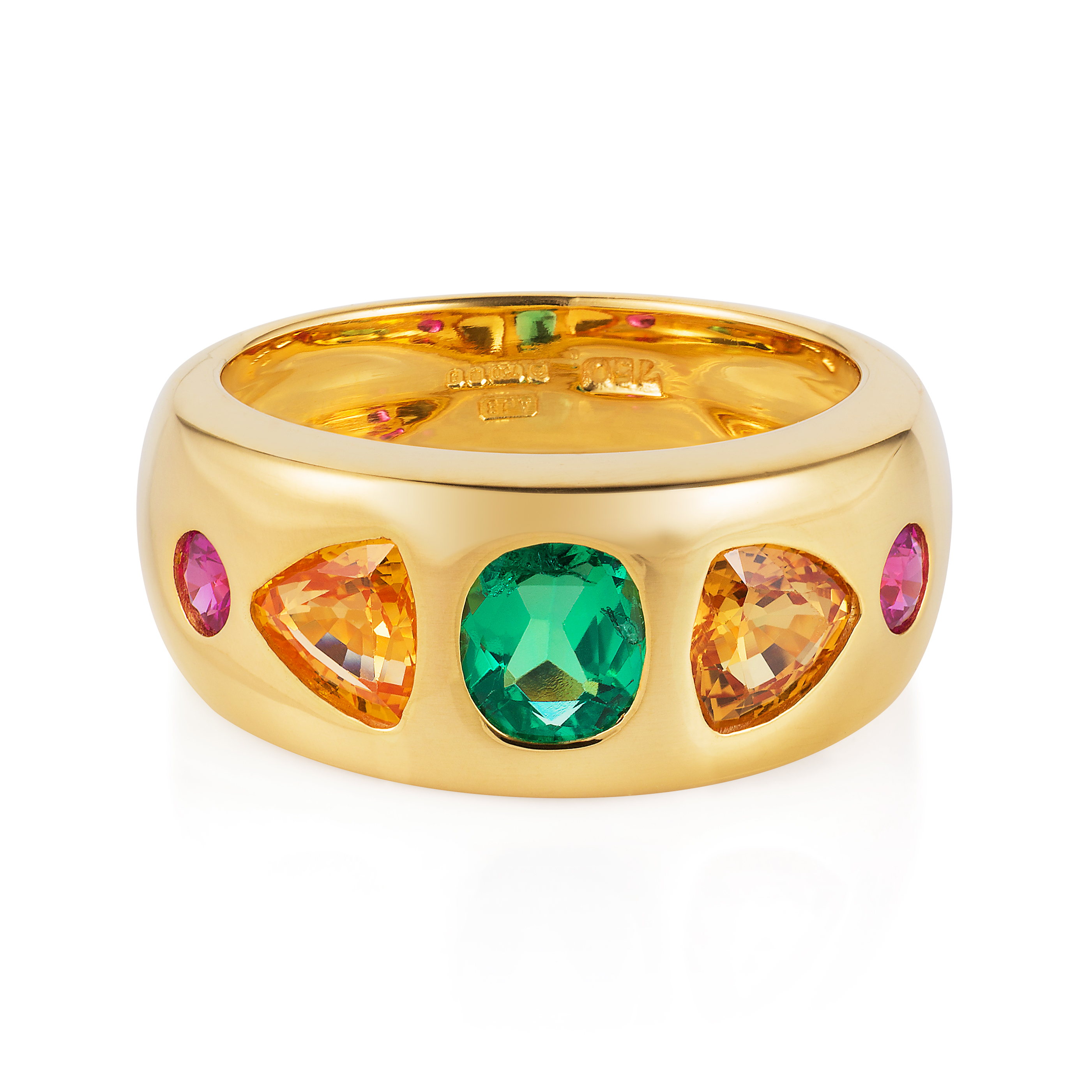 Happy Ring – Muzo Emerald, Yellow And Hot Pink Sapphires In 18k Gold