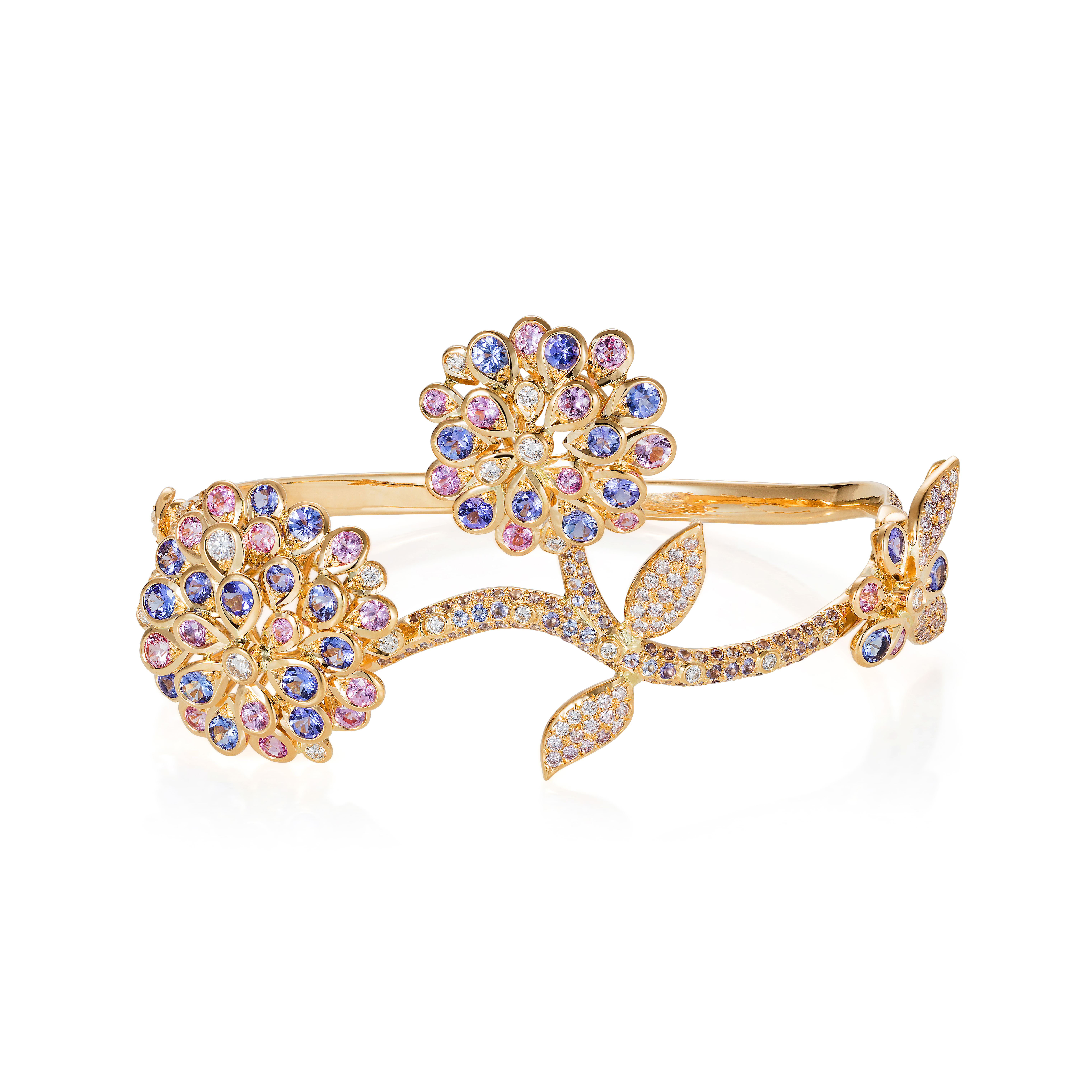 Shimmer Bangle – Tanzanite, Pink Sapphire, Pink And White Diamonds In 18k Gold
